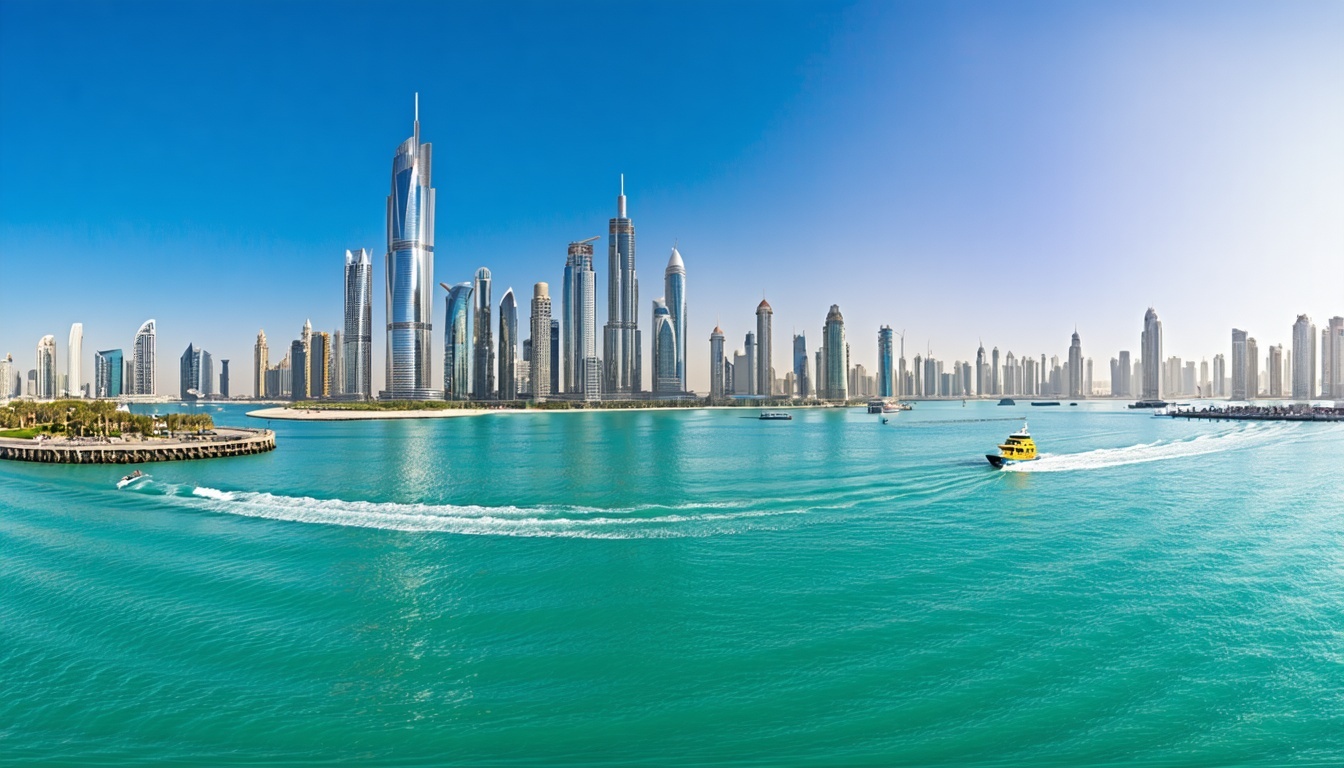Panoramic view of top water attractions in Dubai under the sunny sky