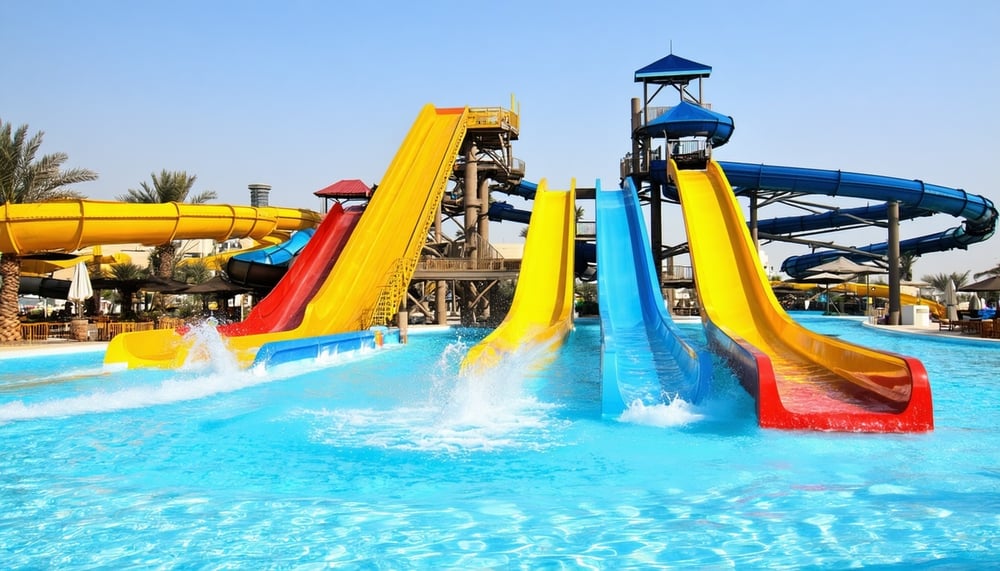 Dubai water park with pools and slides Dubai water park with pools and slides